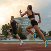 man-woman-running-track-side-view man-woman-running-track-side-view